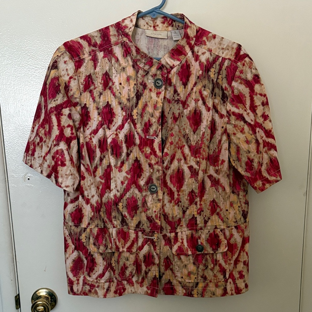Chico's Red and Beige Floral Jacket